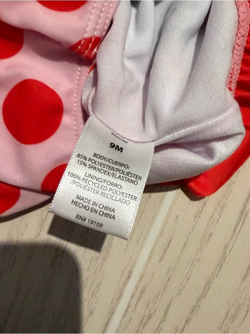 Disney Baby Minnie Mouse Swimsuit 9M Pink Red Polka Dot Ruffle One Piece NWT